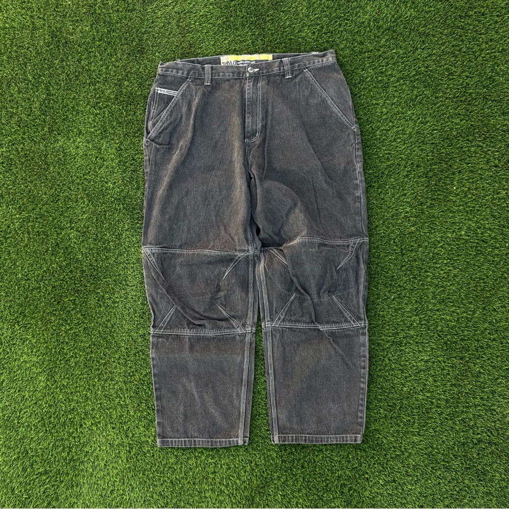 Vtg Y2k Solo Semore Denim Baggy Jeans Black Contrast Skater Pants Size 40x32